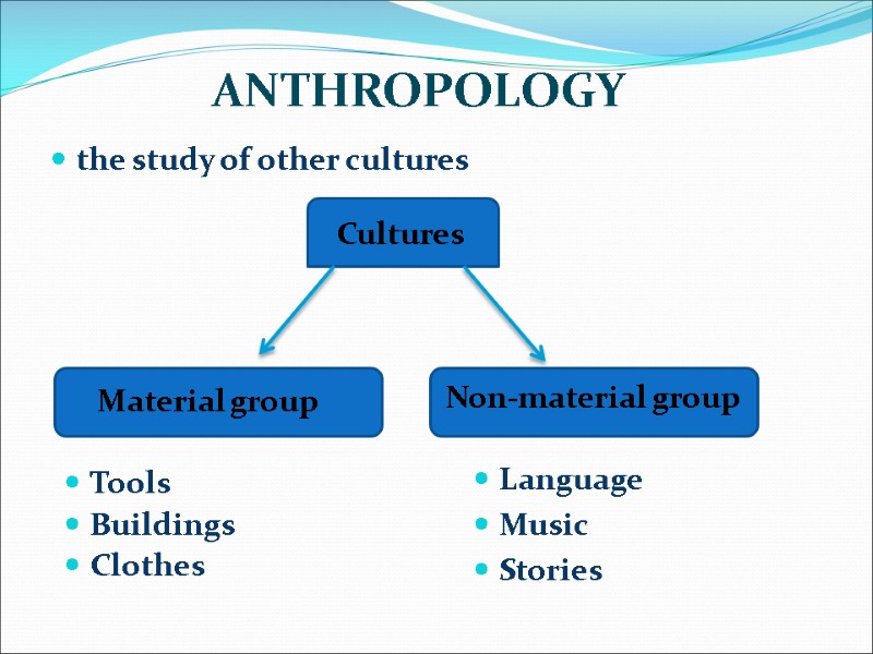 ANTHROPOLOGY  the study of other cultures   Non-material group   